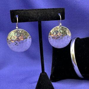 Set .925 Mexico Hammered Disc Earrings & Mexico Silver-Tone Bangle